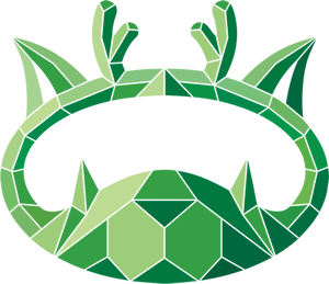 Abstract green ring made of geometric leaves and crystals.