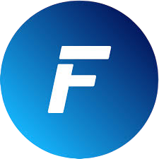 Circular blue gradient logo featuring a white stylized letter F at the center.